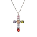 Gekleurde ketting met kruisvormige hanger met strass 