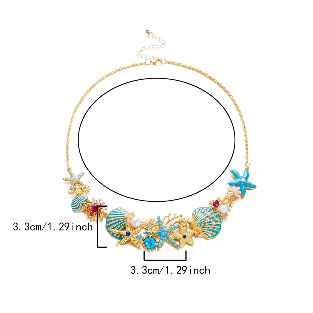 Goudkleurige en blauwachtige schelpketting
