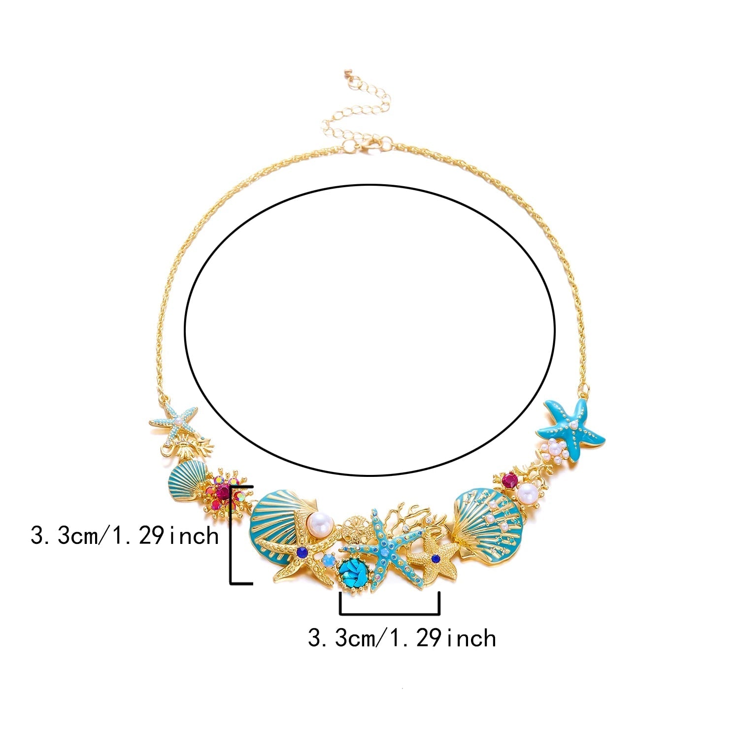 Goudkleurige en blauwachtige schelpketting