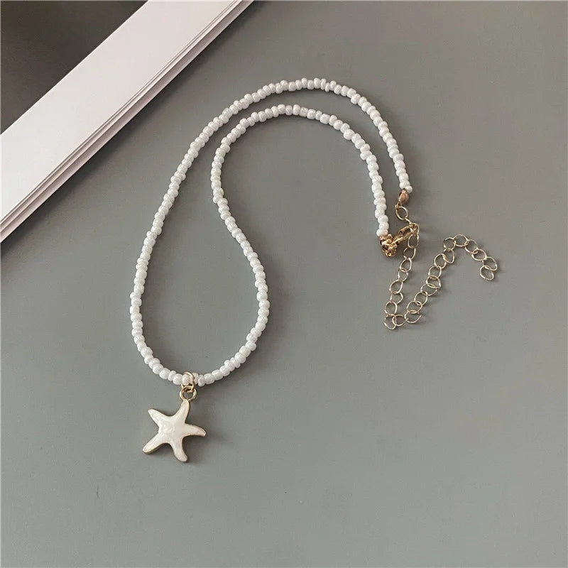 Collier Coquillage Etoile de Mer Colorée blanc