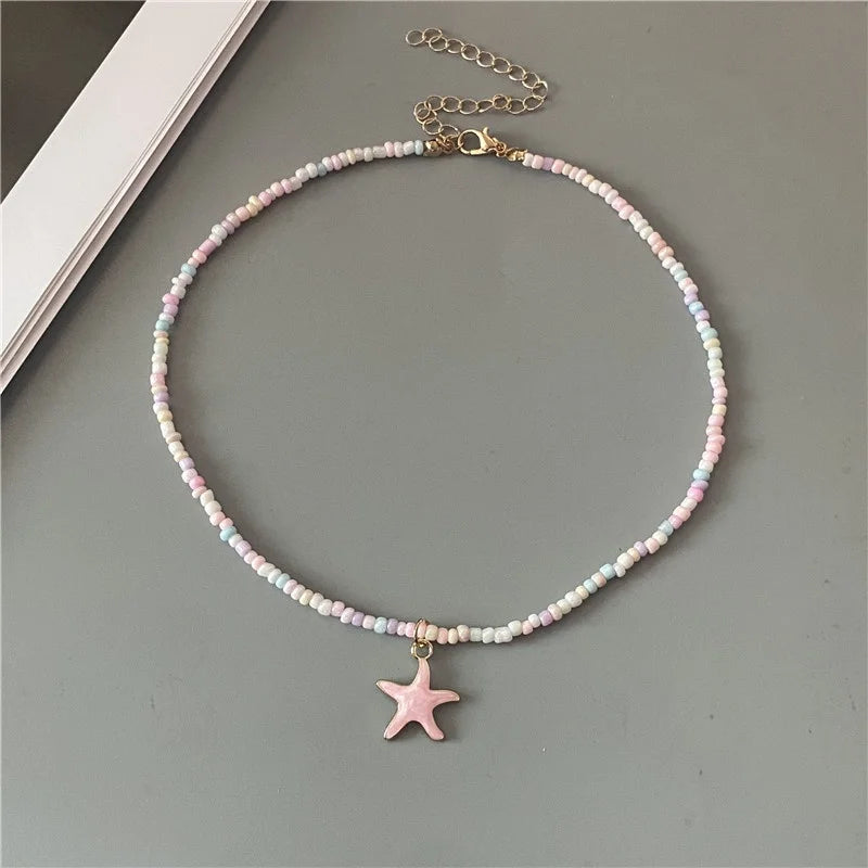 Collier Coquillage Etoile de Mer Colorée rose