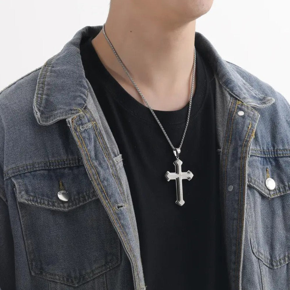 Collier croix du Notre Père avec pendentif pour homme