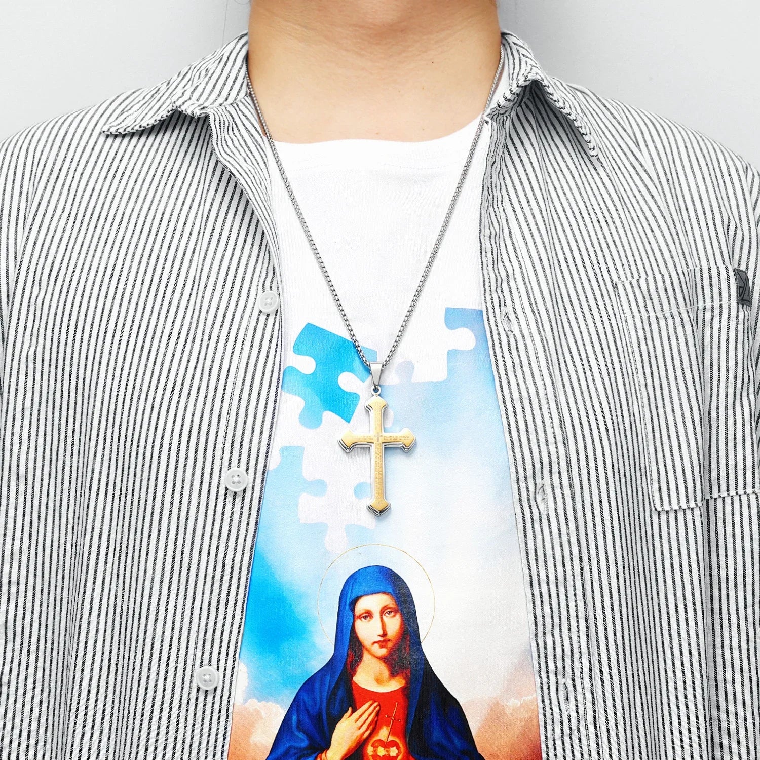 Collier croix du Notre Père avec pendentif pour homme