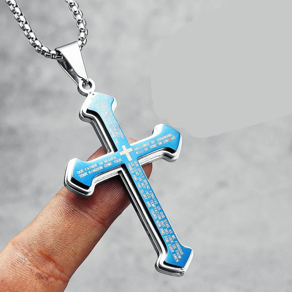 Collier croix du Notre Père avec pendentif pour homme