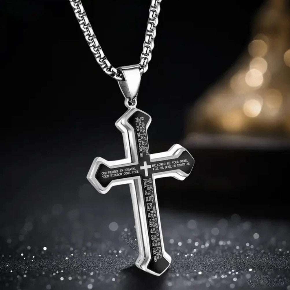 Collier croix du Notre Père avec pendentif pour homme
