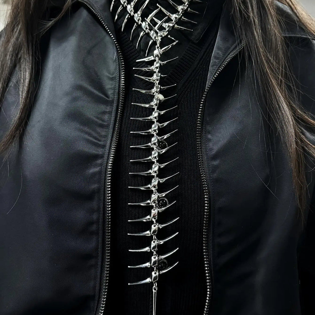 Rugketting met hanger skelet en doodskop zilver