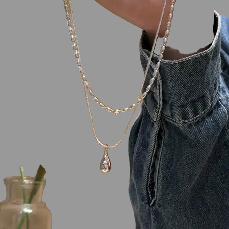 Collier Double avec Pendentif Goutte d'Eau