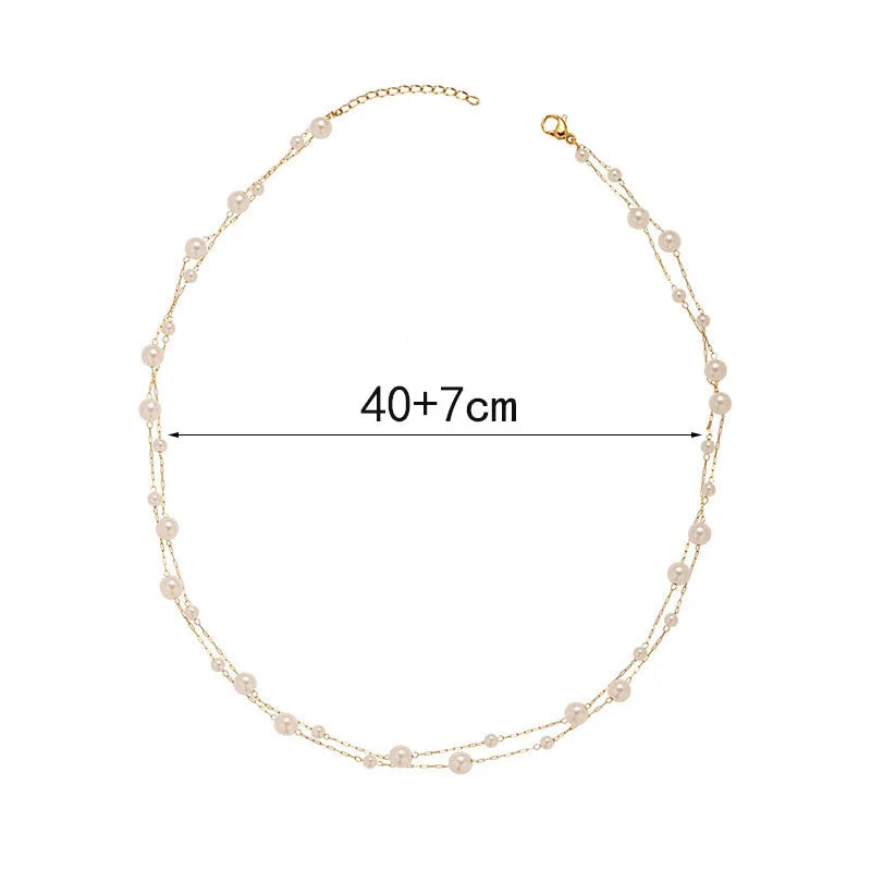 Dubbele rij ketting met parelhanger