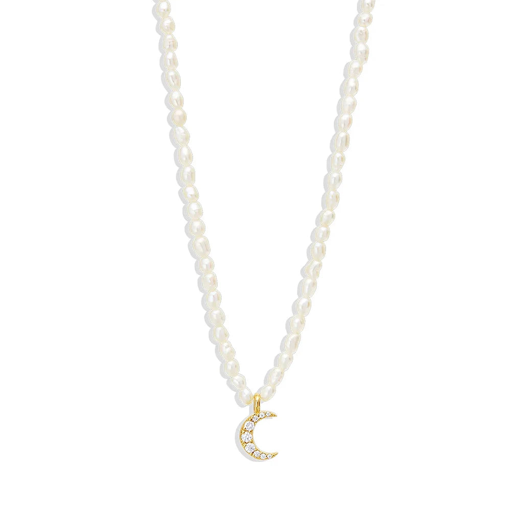 Collier en Perles Pendentif Lune