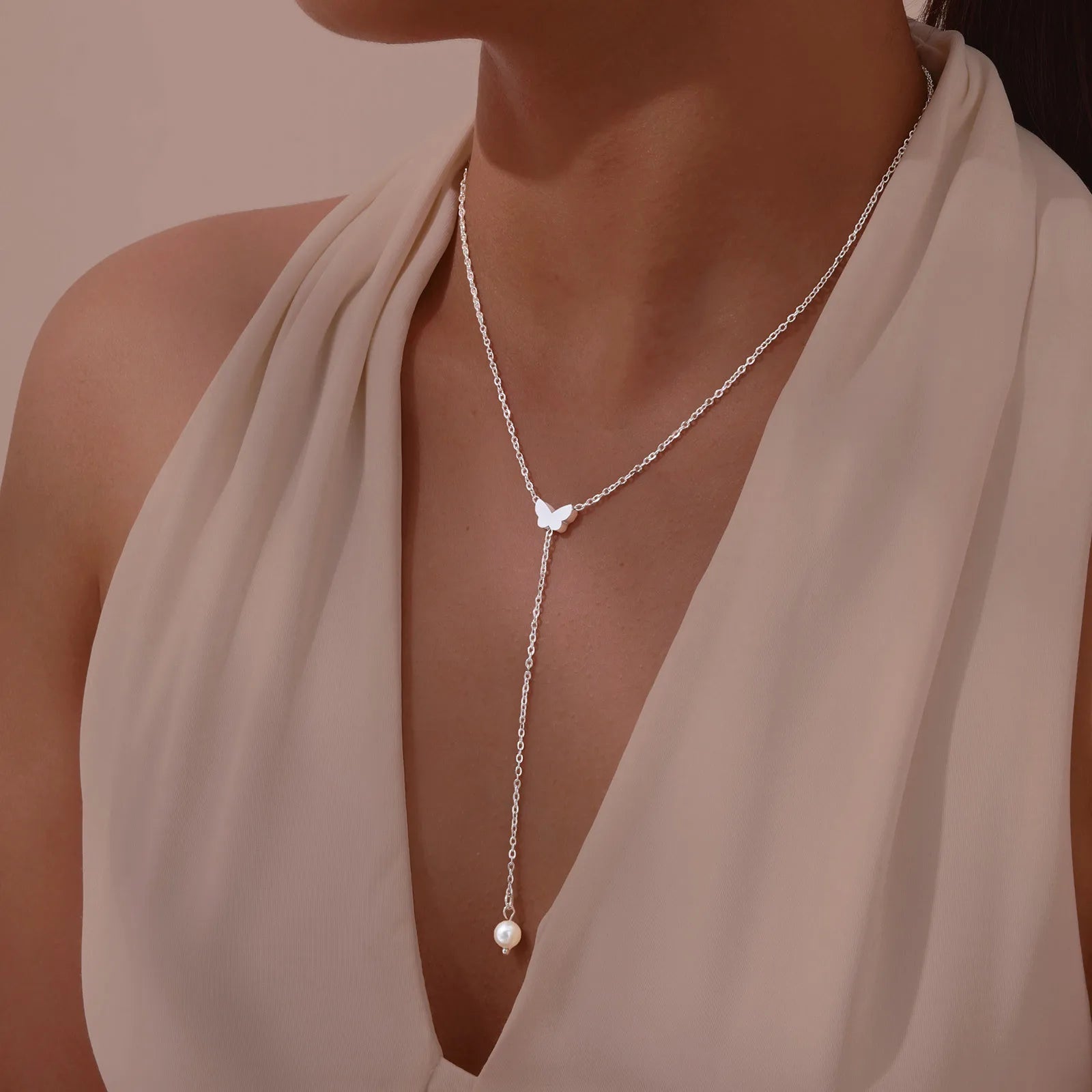Y-ketting - vlinderdecolletéketting voor dames zilver