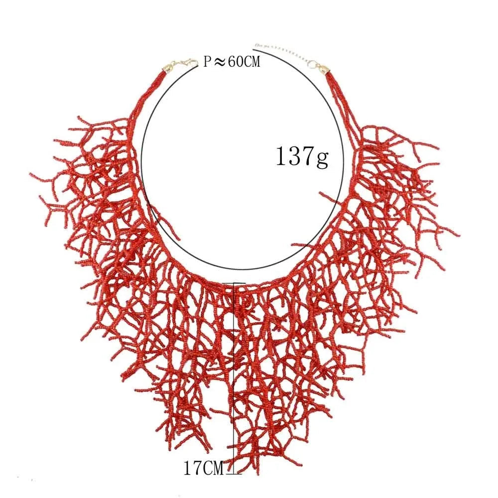 Ketting en borstplaat-hanger koraal rood en zwart