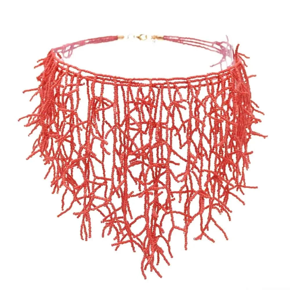 Ketting en borstplaat-hanger koraal rood