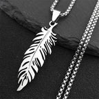 Ketting en hanger veer in roestvrij staal zilver