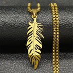 Ketting en hanger veer in roestvrij staal goud