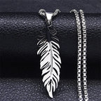 Ketting en hanger veer in roestvrij staal zilver