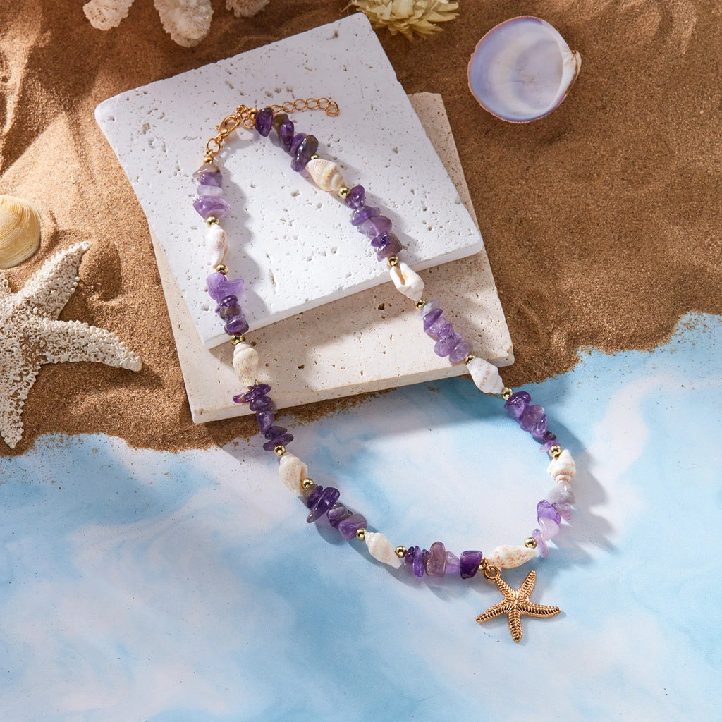Halsketting en bijbehorende schelp-pendant voor dames violet