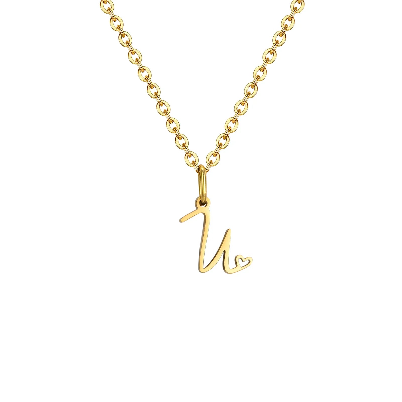 Damesketting met hanger met initiaalletter en hart u