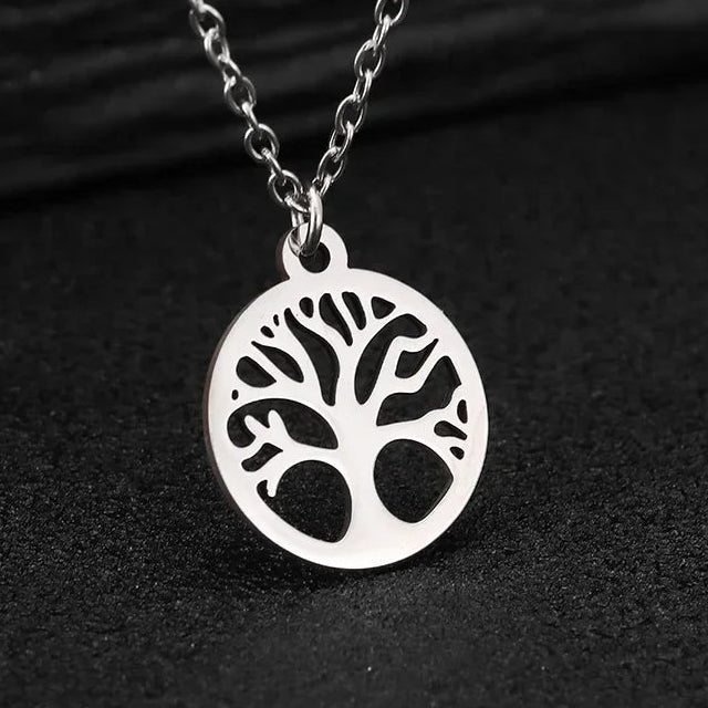 Fijne ketting met ronde opengewerkte levensboom-hanger zilver