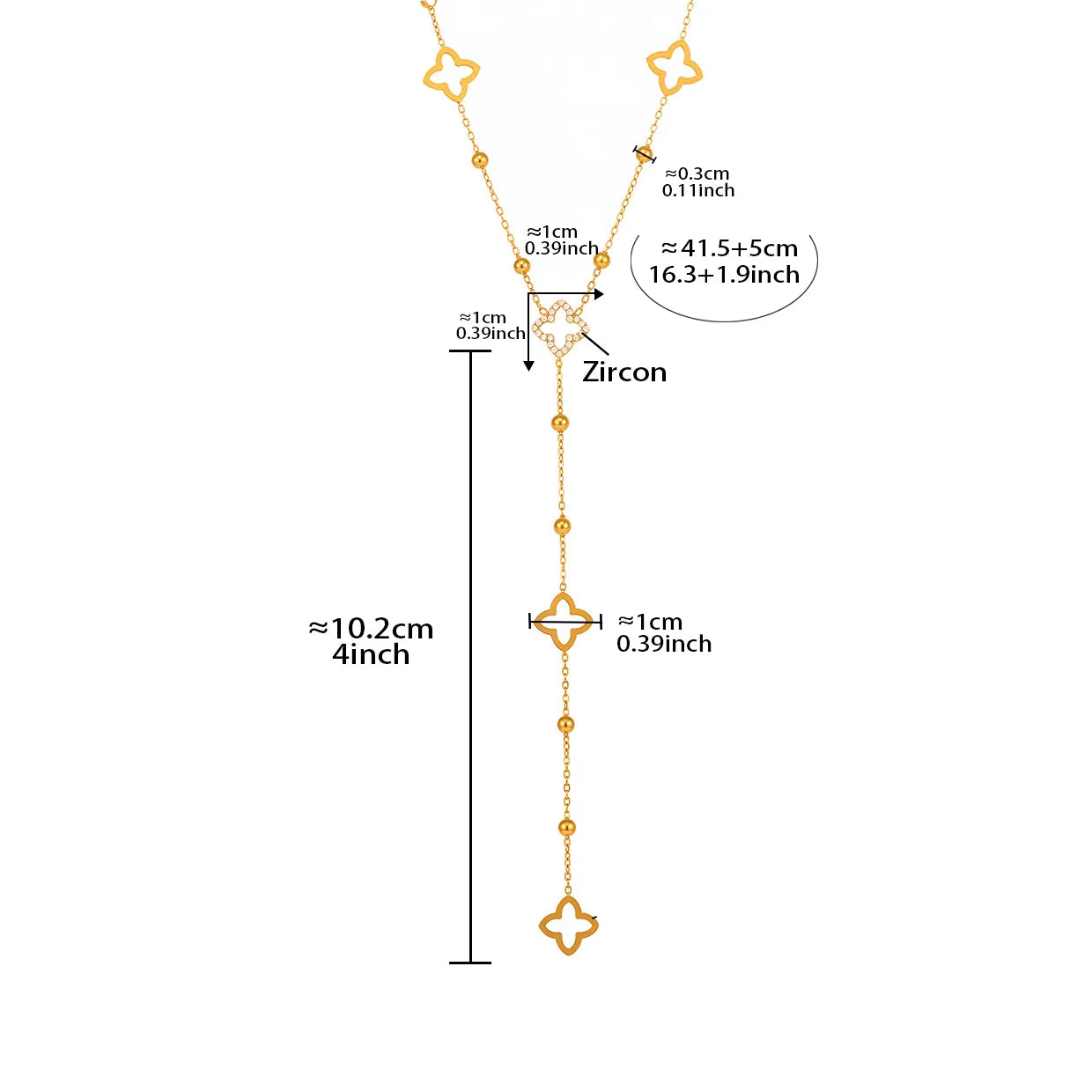 Collier Long avec Pendentifs Trèfle à 4 Feuilles et Zircon 