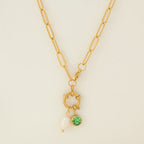 Schakelketting met parelhanger en geboortesteen augustus