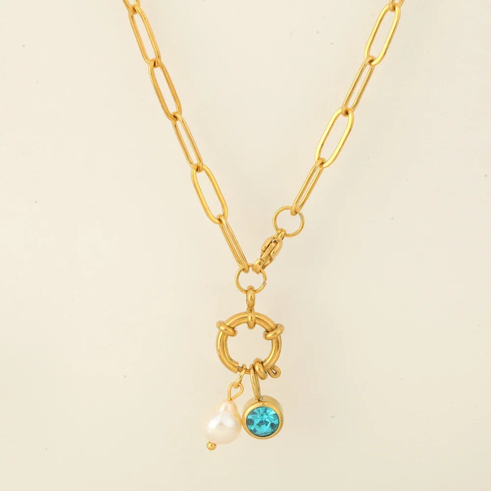 Schakelketting met parelhanger en geboortesteen december