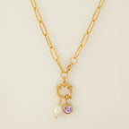 Schakelketting met parelhanger en geboortesteen februari
