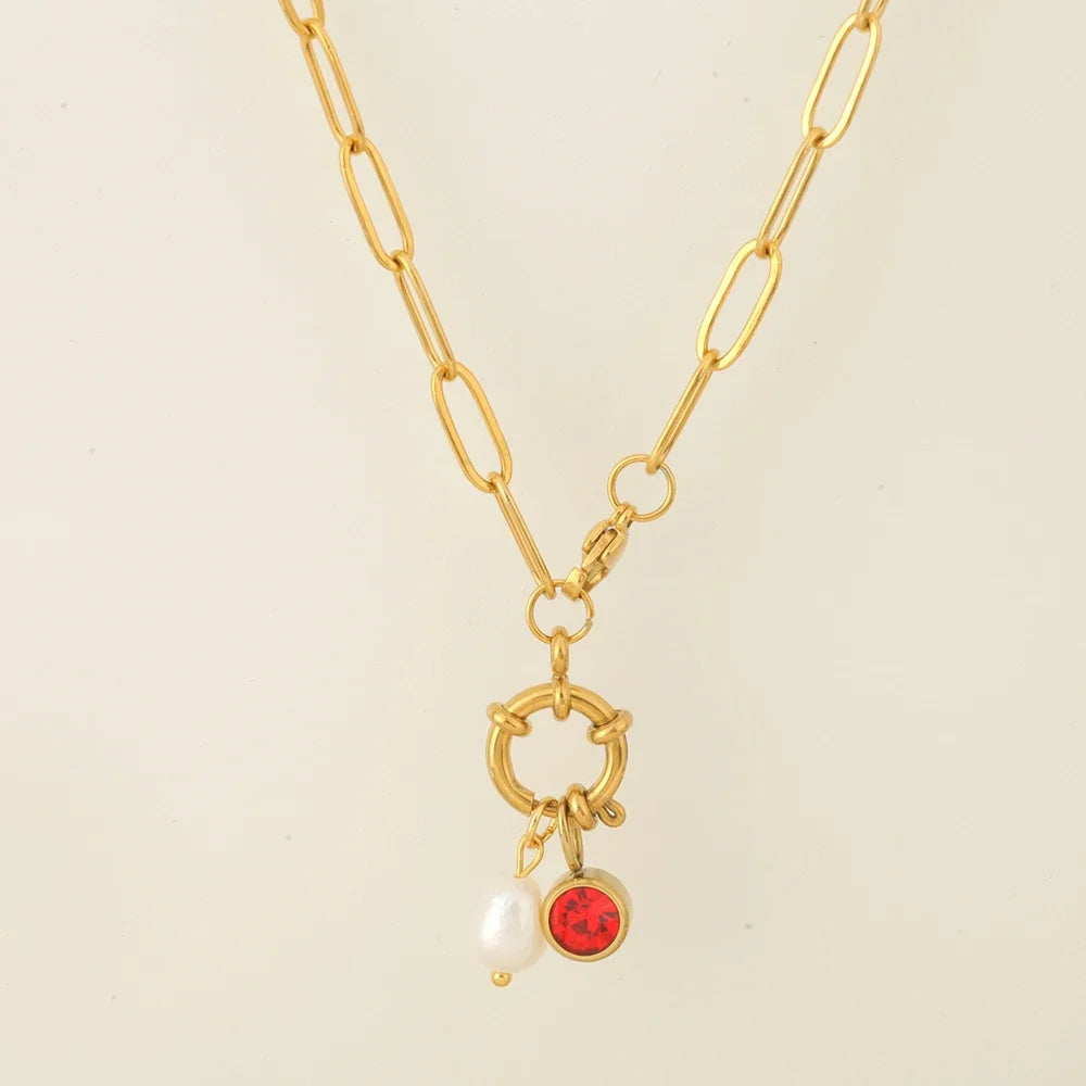 Schakelketting met parelhanger en geboortesteen januari