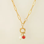 Schakelketting met parelhanger en geboortesteen januari