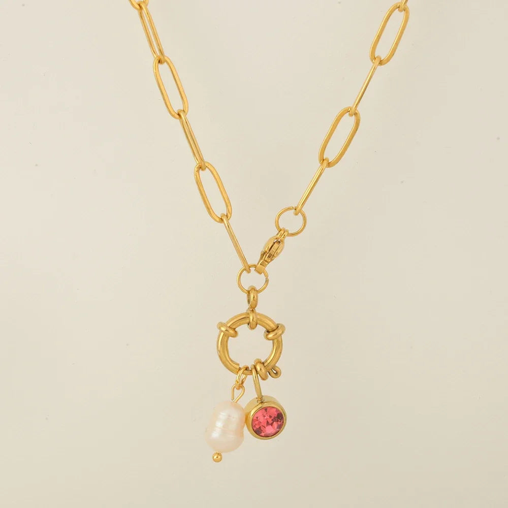 Schakelketting met parelhanger en geboortesteen juli