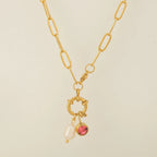 Schakelketting met parelhanger en geboortesteen juli