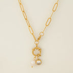 Schakelketting met parelhanger en geboortesteen maart