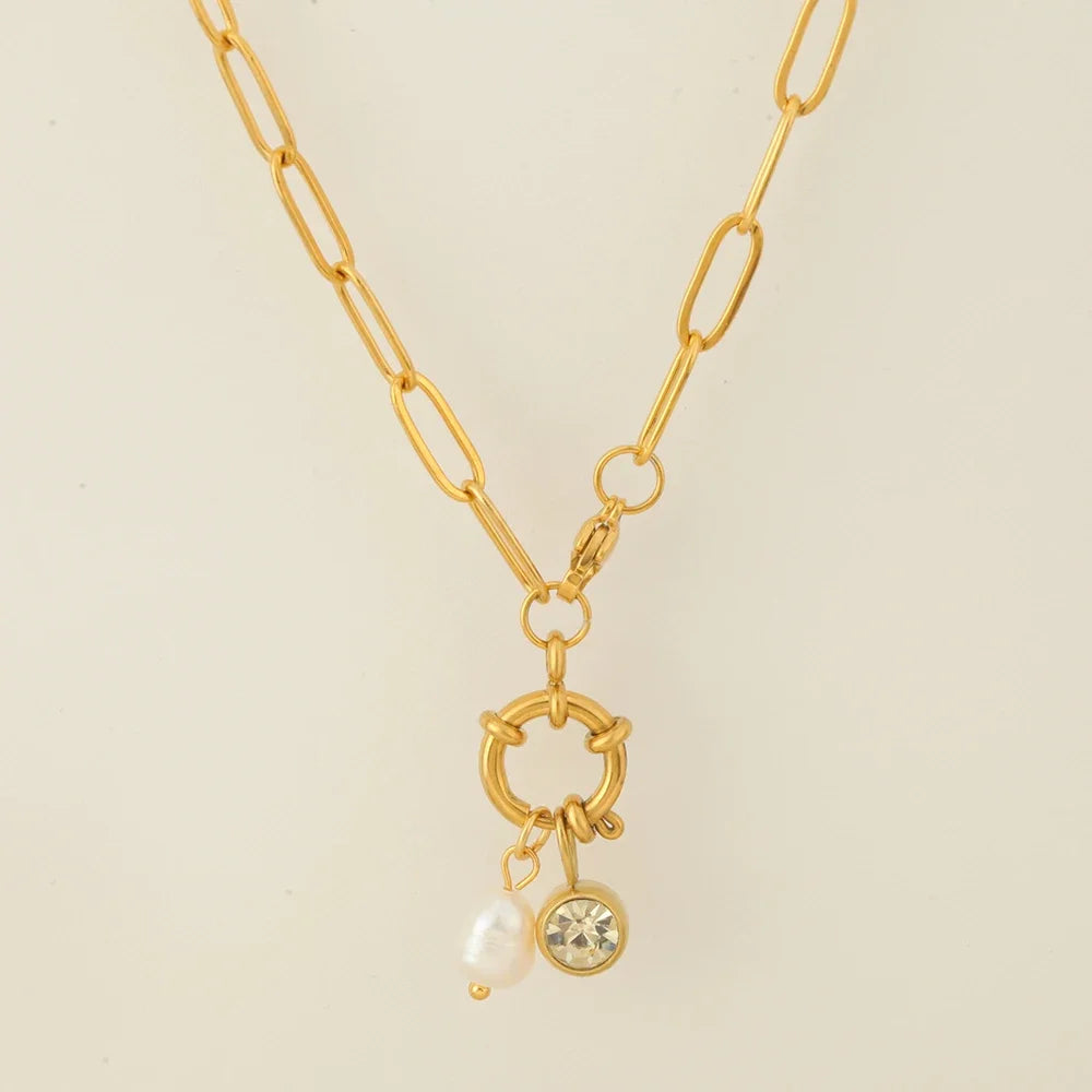 Schakelketting met parelhanger en geboortesteen november