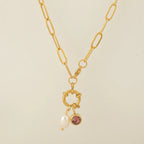 Schakelketting met parelhanger en geboortesteen oktober