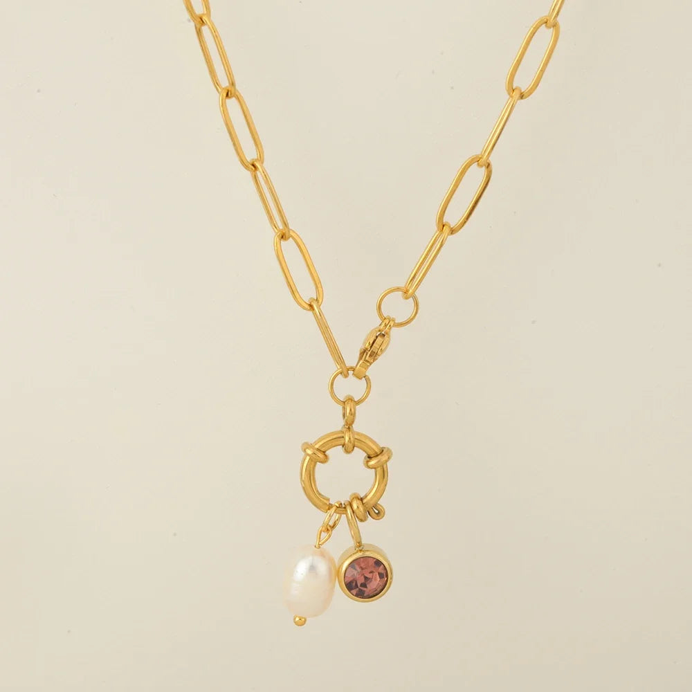 Schakelketting met parelhanger en geboortesteen oktober
