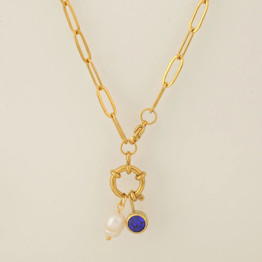 Schakelketting met parelhanger en geboortesteen september