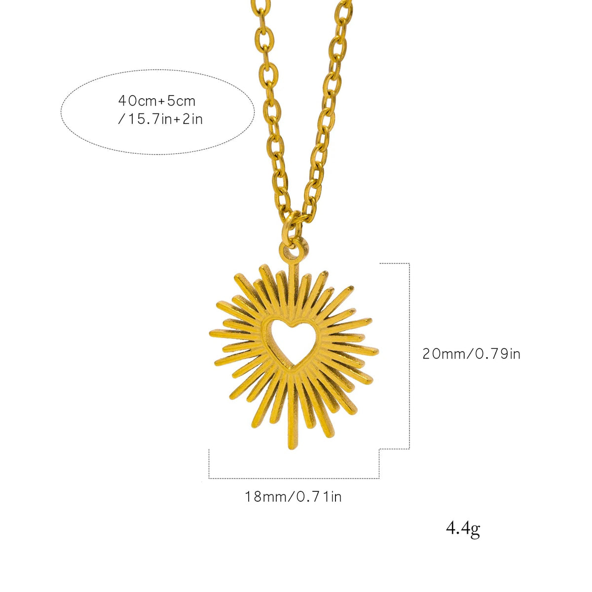 Collier motif soleil éclatant et cœur central