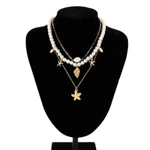Collier Multirang avec Pendentifs Coquillages Etoiles de Mer
