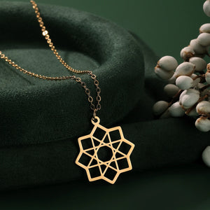 Collier Octagramme Pendentif Mandala Géométrie Sacrée or