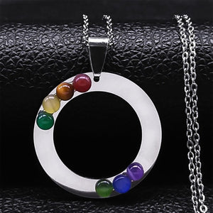 Collier Pendentif 7 Chakras Fleur Sacrée Pierres Naturelles Chaîne Homme Femme 3 argent