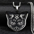Collier Pendentif Chat Noir Pentacle Sorcellerie Wiccan