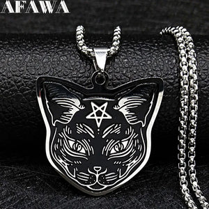 Collier Pendentif Chat Noir Pentacle Sorcellerie Wiccan