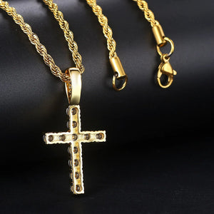 Collier & Pendentif Croix Zircons or