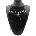 Collier Pendentif Ras de Cou Ethnique Plume noir