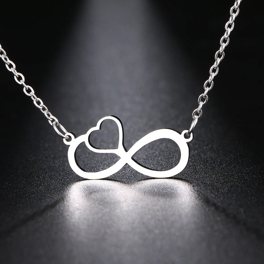 Collier Pendentif Femme Symbole Infini et Coeur argent