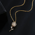 Collier Pendentif Fleur de Tournesol Tournante Anti-Stress or