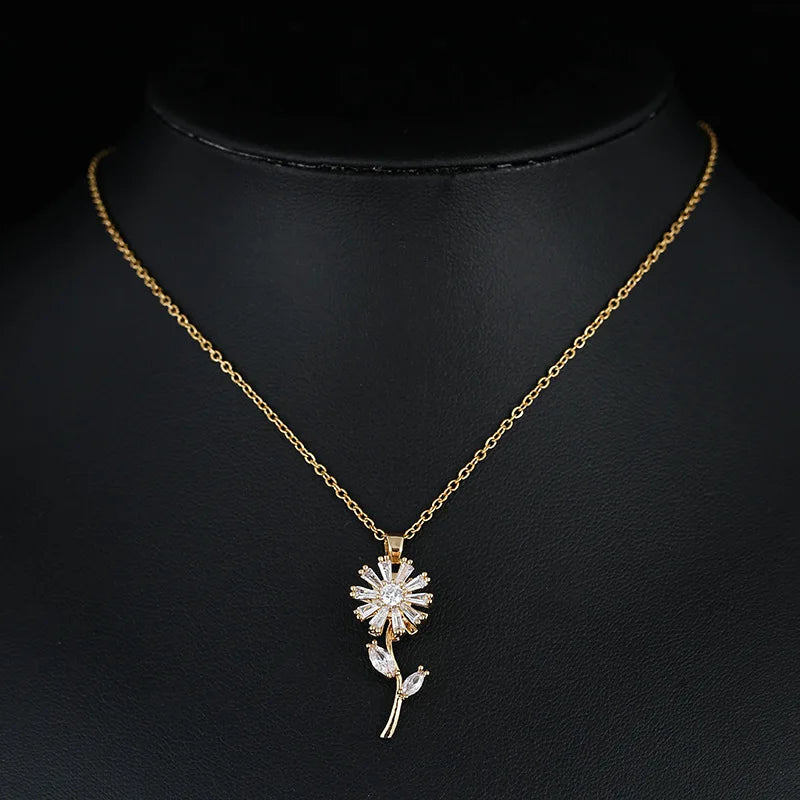 Collier Pendentif Fleur de Tournesol Tournante Anti-Stress or