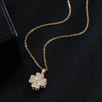 Collier Pendentif Fleur en Zircon Tournante Anti-Stress or
