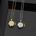 Collier Pendentif  Fleur en Zircon Tournante Anti-Stress or