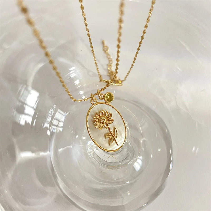 Collier Pendentif Fleur Signe du Zodiaque