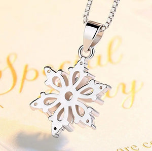 Collier Pendentif Flocon de Neige Hiver Femme Argent